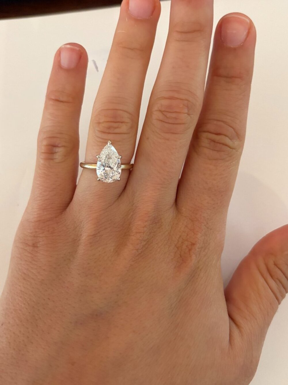 14K Two Tone 3.40 ct IGI Certified Pear Lab Diamond Solitaire